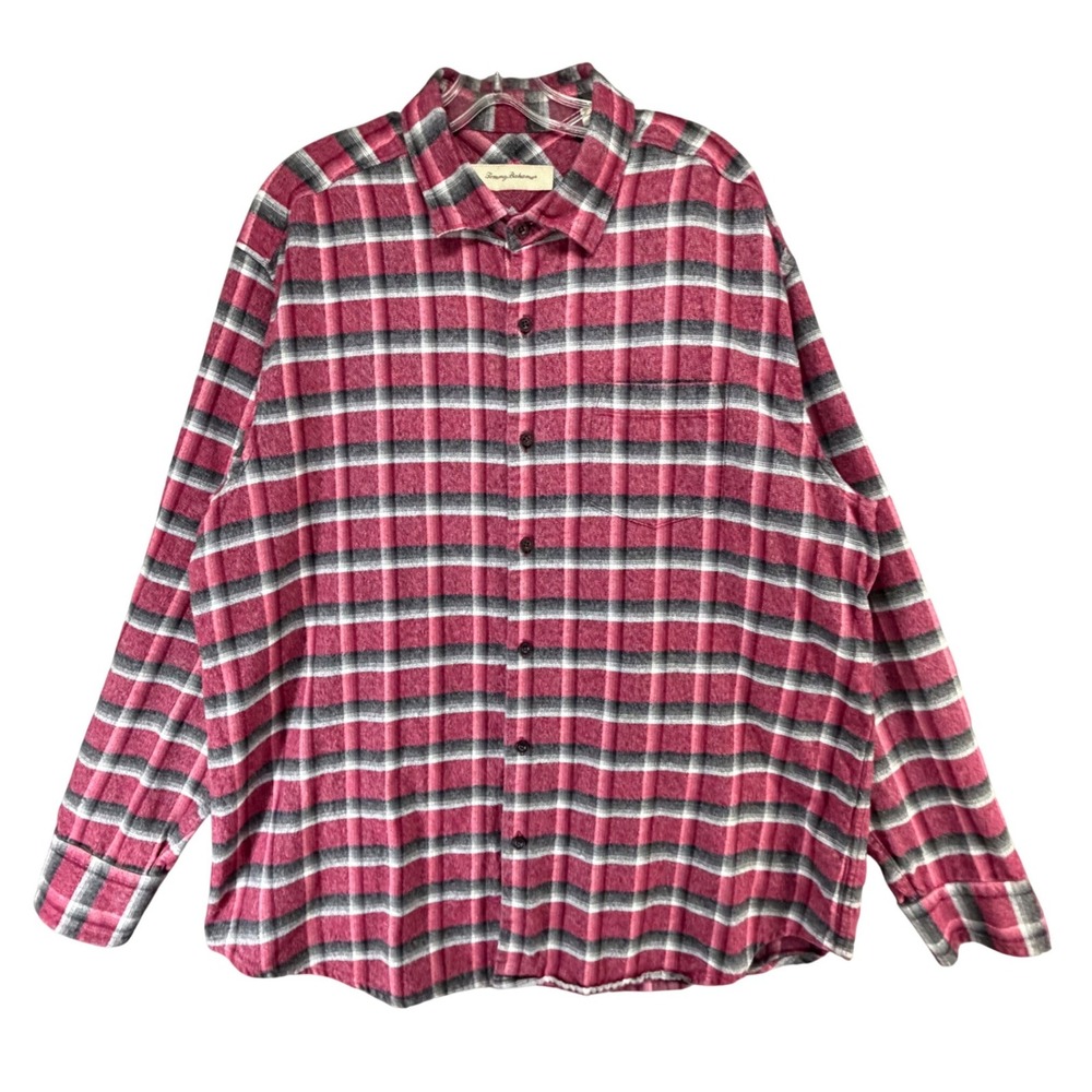 Tommy Bahama Flannel Shirt Mens XL Red Plaid Button Front Cabin Classic Heritage